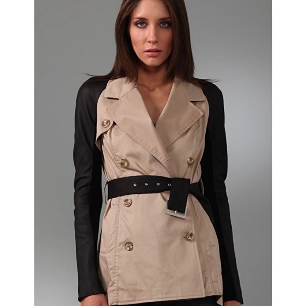 Veda Washington Trench Coat Leather Trim L